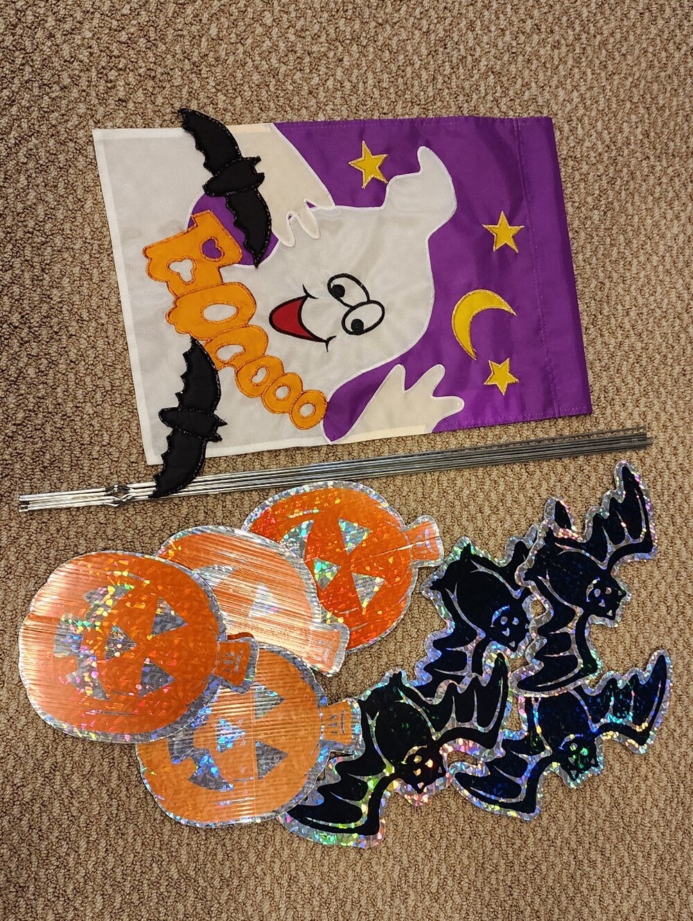👻🦇🎃 Flag & Stakes Lot of Indoor/outdoor Halloween Decor Ghost, Bats, Pumpkins